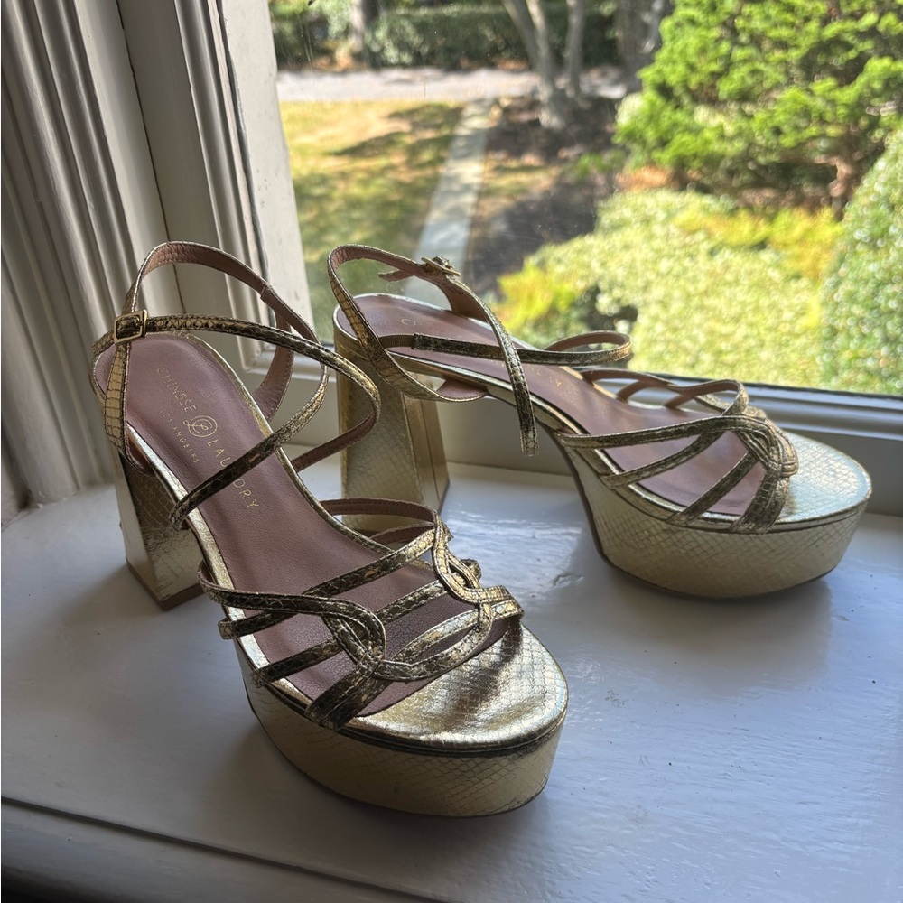 Chinese Laundry Gold Strappy Platform Heels